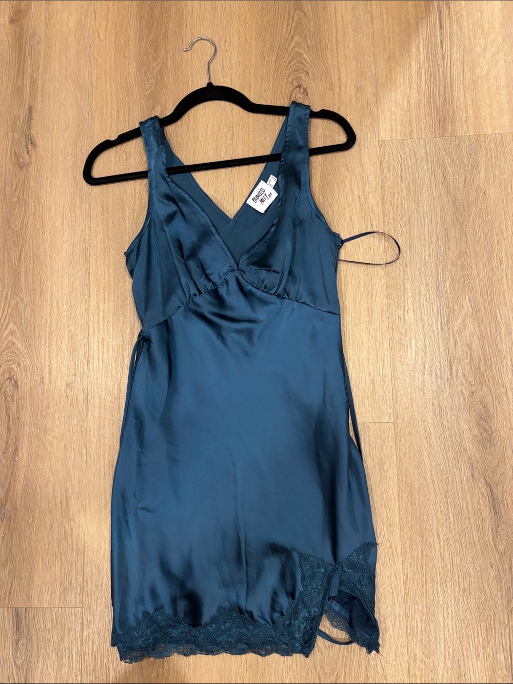 Silky Teal Lace-Trim Slip Dress - Unbranded